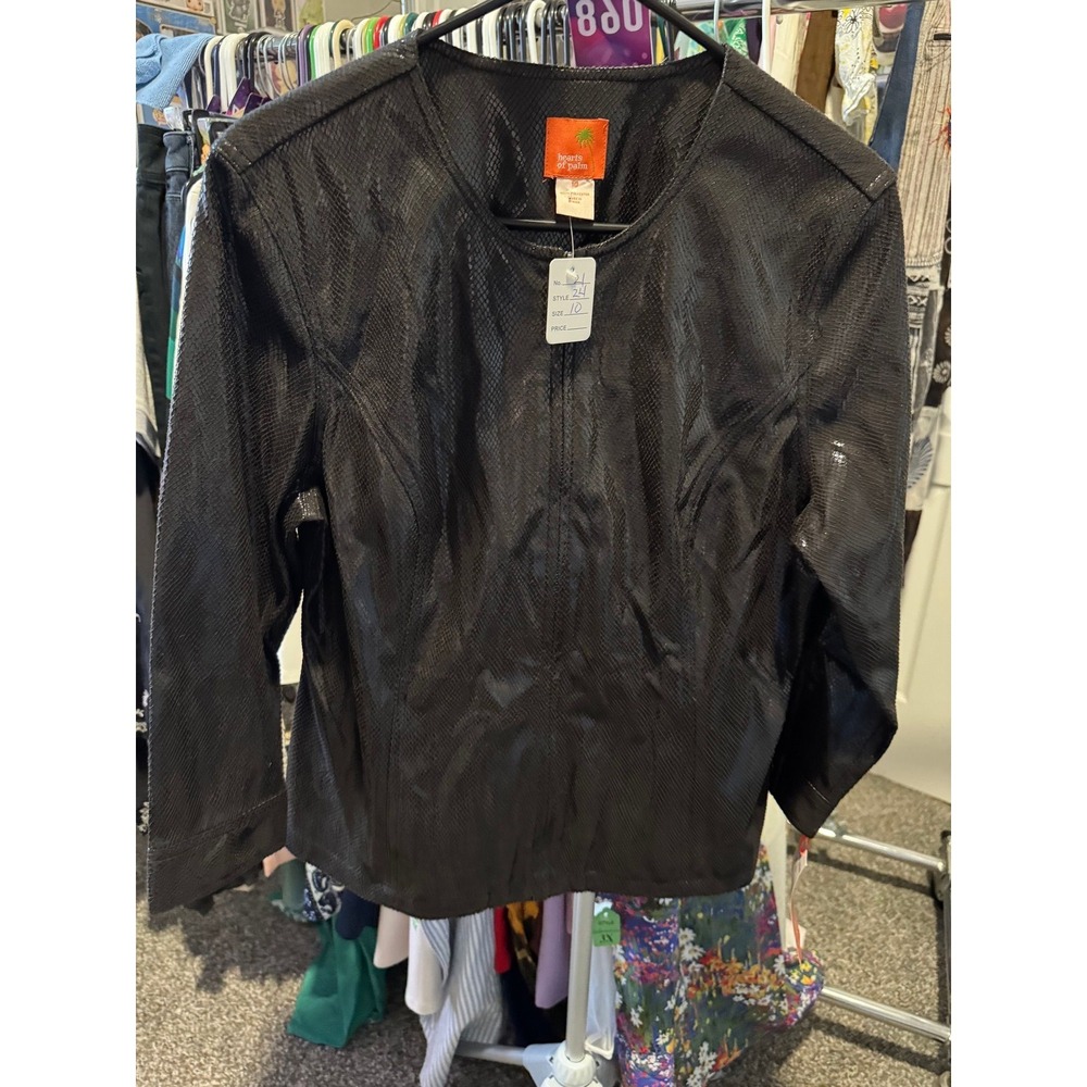 068‎ Hearts of Palm Womens Black Snakeskin Zip Front Jacket Size 10 Animal Print